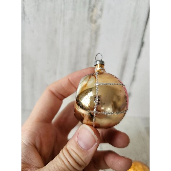 Vintage copper gold indent mini ball Mercury glass glitter ornament unique Xmas - Picture 8 of 16